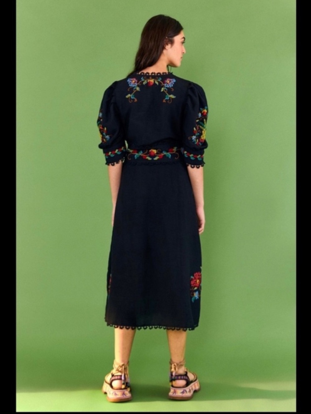 NWT Farm Rio black cross stitch midi dress - Picture 3 of 9